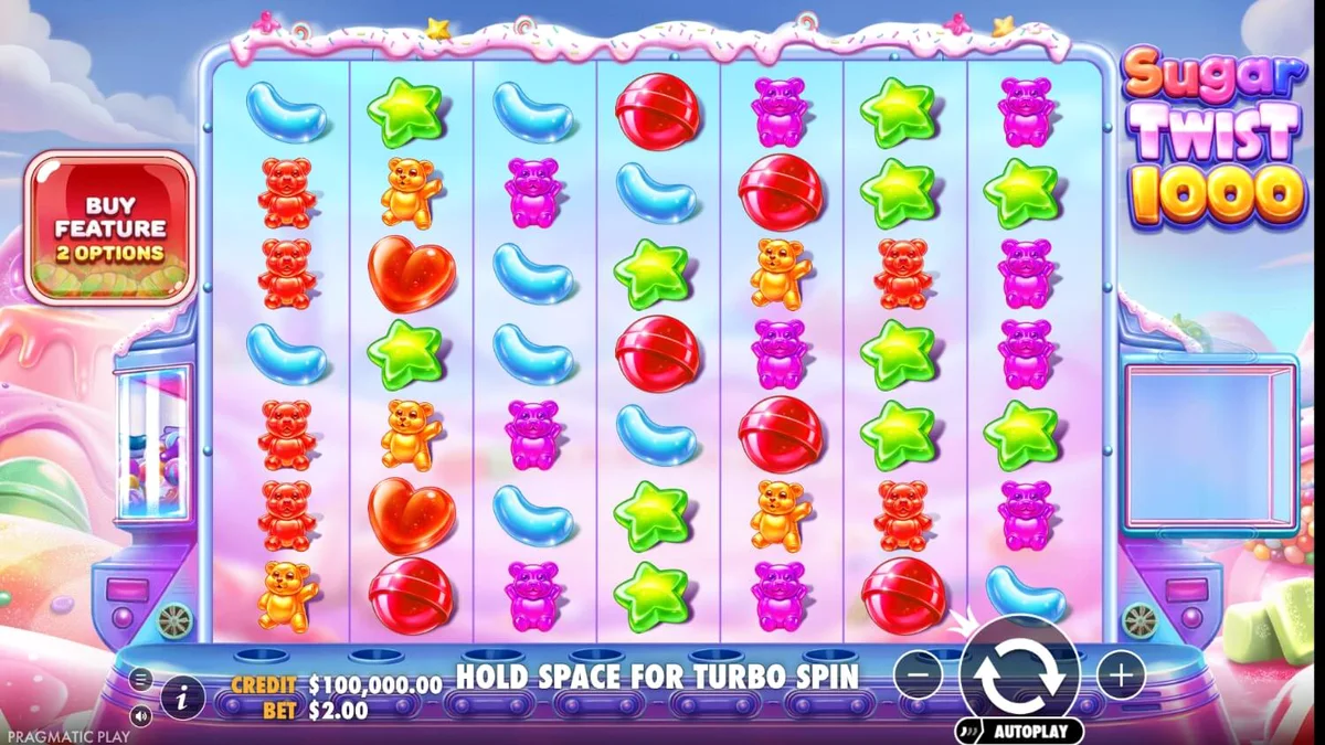 Interface vibrante do slot Sugar Twist 1000 com doces coloridos